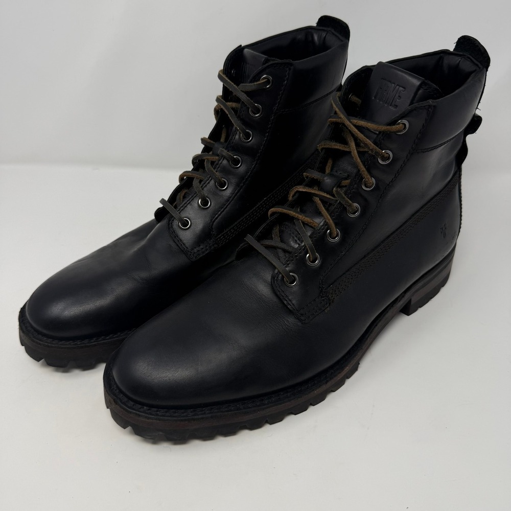Frye Union Lace Up Men's 11.5 Black Leather Combat Lug Sole Work Boots 3480383